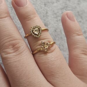 Set of 2 Adjustable Rings Gold Plated Stainless Steel‎ With Rhinestones